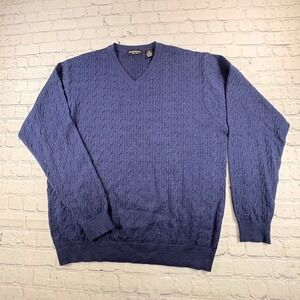 Joseph & Clyman Sweater Men XL Blue‎ Excellent Merino Wool Cable Knit Italy